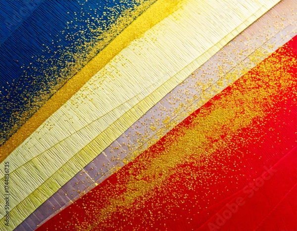 Fototapeta 和紙風の紙を重ねて金粉をあしらったカラフルな背景素材