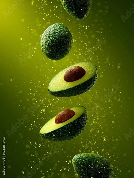 Obraz Avocado falling down with gradients background.