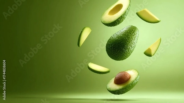 Obraz Avocado falling down with gradients background.
