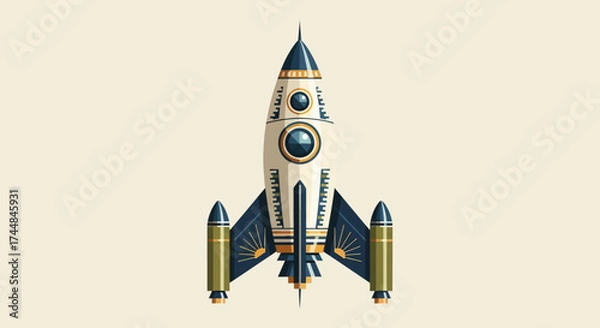 Fototapeta Vintage rocket ship design with detailed features and retro aesthetic.