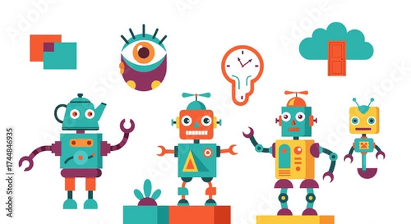 Fototapeta Whimsical Robot Collection - Colorful and Creative Designs.