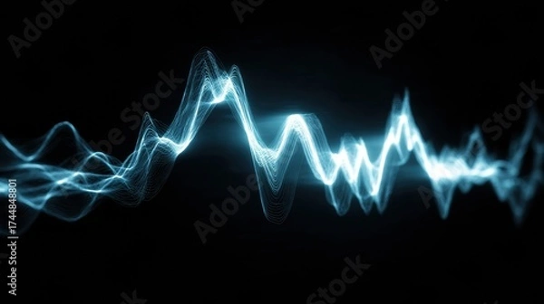 Fototapeta Abstract Representation of Sound Waves With Glowing Blue Lines Against a Black Background in a Digital Art Style