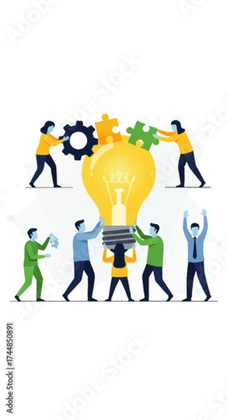 Fototapeta Teamwork Building a Bright Idea Lightbulb Concept.