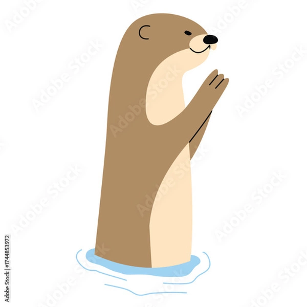Fototapeta Otter Single 2 cute on a White background, vector illustration.