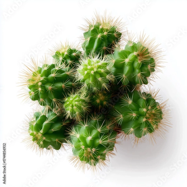 Fototapeta Close-up shot of a vibrant green cactus plant. Its textured surface and sharp spines are a striking visual