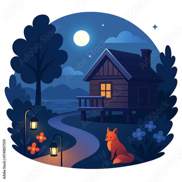 Obraz Moonlit Path & Fox Watch
