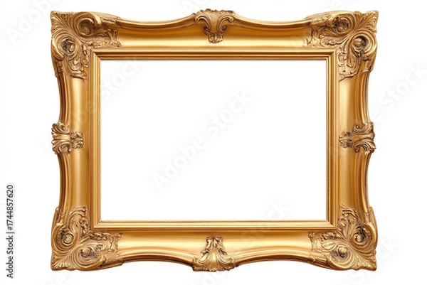 Fototapeta A decorative golden picture frame, a classic design. The frame has an empty space and is ideal for art and decor