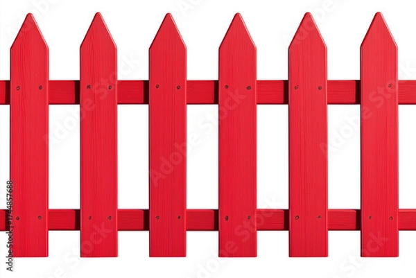 Fototapeta A vibrant red picket fence stands in sharp contrast. This simple fence is a quintessential emblem of home and privacy, a classic touch of Americana