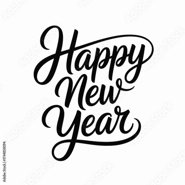 Fototapeta Elegant silhouette illustration of happy new year text in a decorative script font vector graphic silhouette vector illustration white background