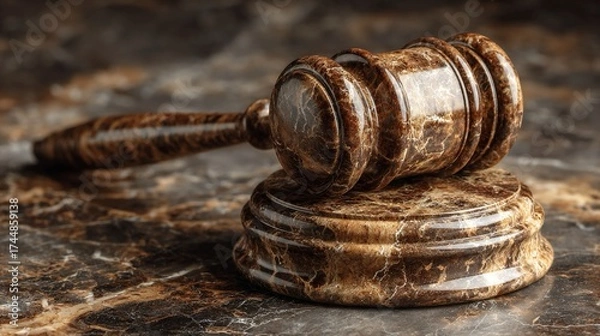 Obraz Elegant marble gavel ready to bring order and justice during court proceedings, perfect for law firms, legal blogs, and courthouse imagery