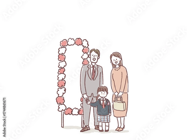 Fototapeta 入園式、卒園式、お祝い、式典で記念撮影する親子