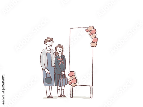 Fototapeta 入学式、卒業式、お祝い、式典で記念撮影する親子（中学生、高校生）