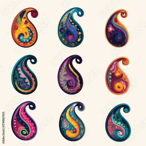 Obraz Elegant paisley vector pattern set on white