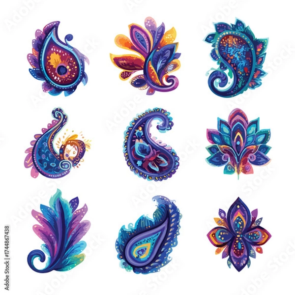 Obraz Elegant paisley pattern set isolated on white background