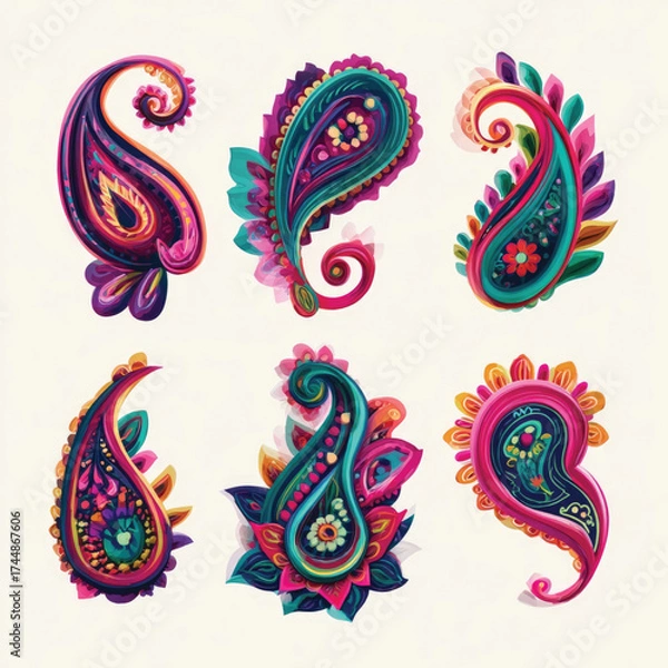 Obraz Elegant paisley pattern set in multiple colors