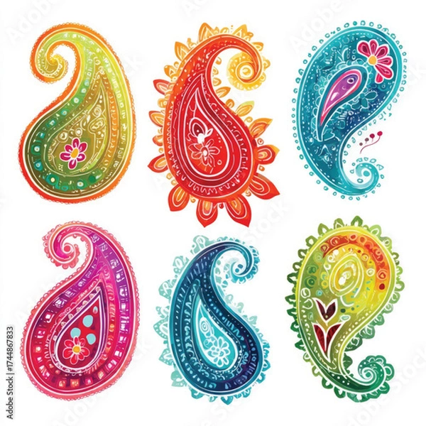 Obraz Elegant paisley vector pattern set on white background