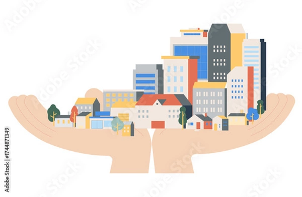 Obraz 手の上に広がる街並み