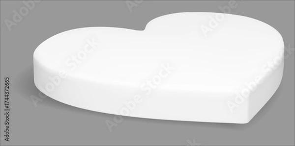 Fototapeta 3d heart podium. Valentine display platform with love shape. White stand mockup for realistic Mom showcase scene. Minimal floating studio isolated base for Mother day. Perspective view pedestal