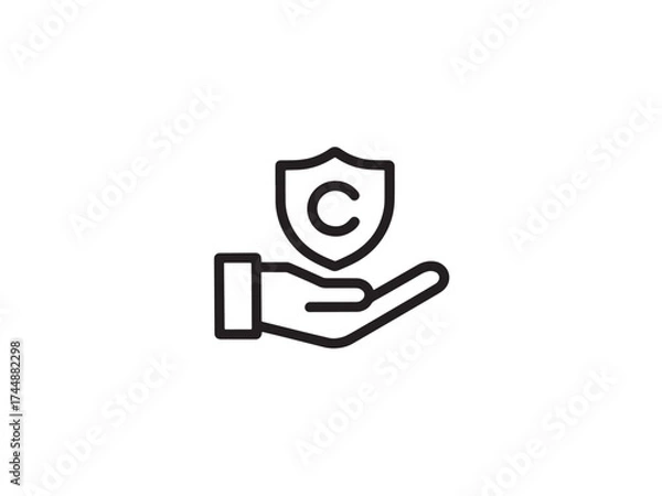 Fototapeta Hand holding shield with letter c, representing copyright isolated on white background