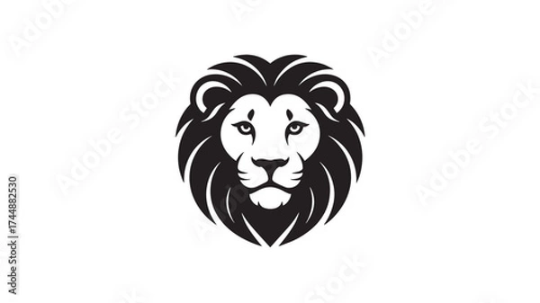 Fototapeta Lion head with mane isolated on white background, a majestic and powerful animal