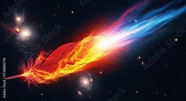 Fototapeta Fiery Feather Trails Through Cosmic Nebula Galaxies