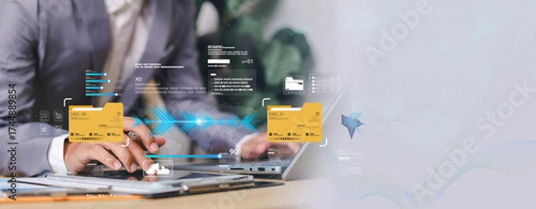 Fototapeta Document Management System DMS. Enterprise resource planning ERP. Document workflow sharing .Digital asset content management. Backup online document files.