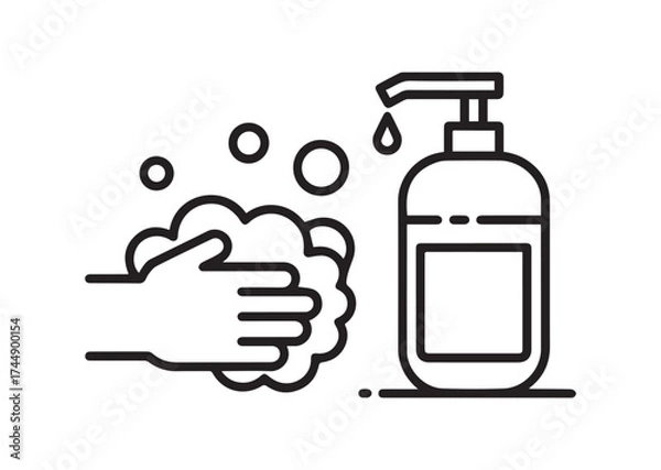 Fototapeta Liquid soap and washed hands line art vector