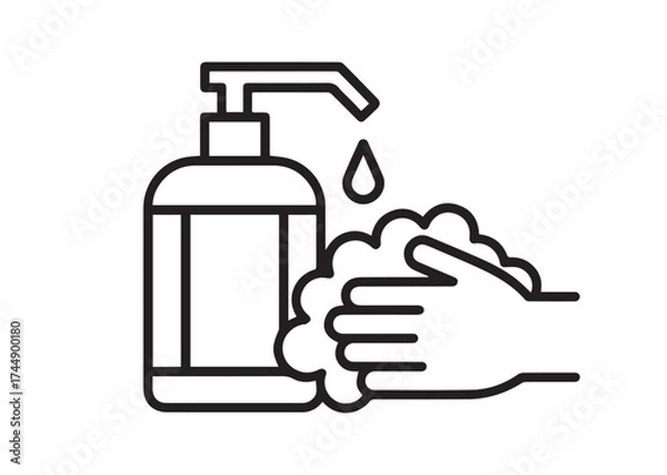 Fototapeta Liquid soap and washed hands line art vector