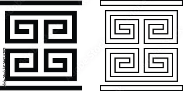 Fototapeta Greek key border icon set in flat and outline styles. Ancient meander pattern symbol, geometric frame design elements, seamless ornamental art decoration and classic greek design vectors illustration.