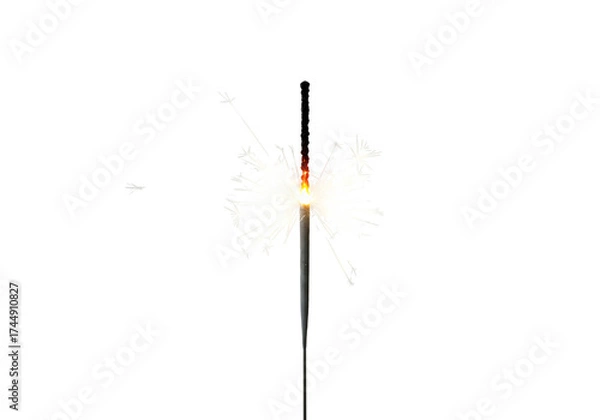 Obraz Burning Sparkler on Black Background Festive Celebration Element isolated on transparent background