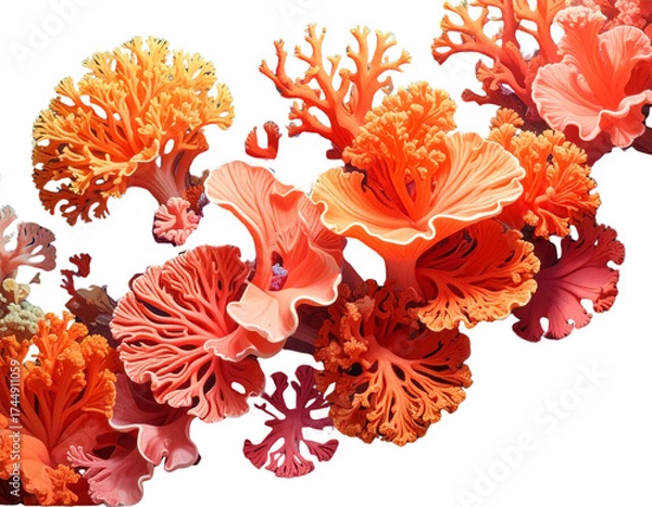 Fototapeta Top View of Realistic Fire Coral Cluster, Sea Plant Texture PNG, AI Generated