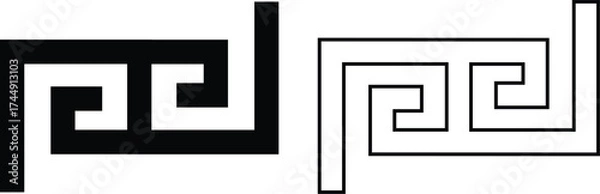 Fototapeta Greek key border icon set in flat and outline styles. Ancient meander pattern symbol, geometric frame design elements, seamless ornamental art decoration and classic greek design vectors illustration.