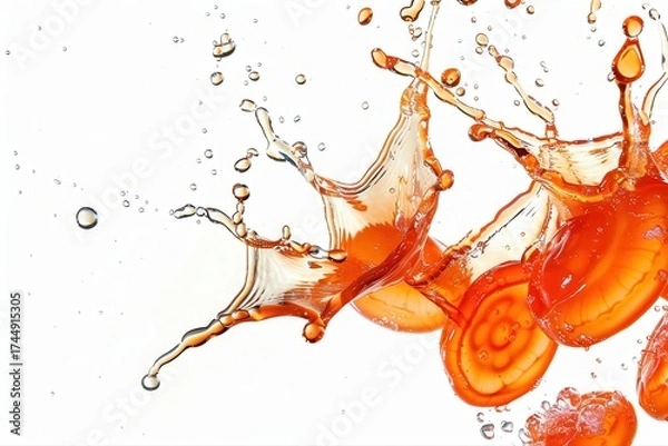 Fototapeta Refreshing orange drink splash fruit slices liquid explosion sweet summer on transparent background