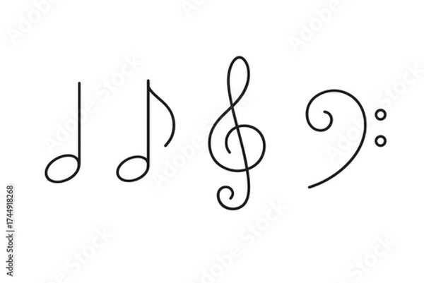Fototapeta Musical symbols: quarter note, eighth note, treble clef, bass clef