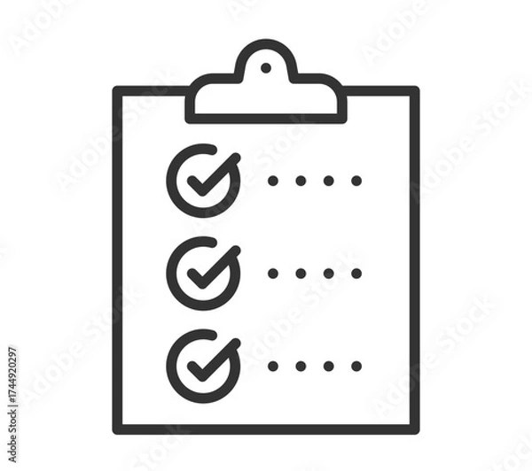 Fototapeta Simple checklist on clipboard with three checkmarks in black and white line art