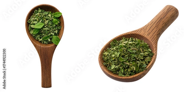 Fototapeta Fresh Green Herbs in Wooden Spoon for Culinary Use and Garnish isolated on transparent background.