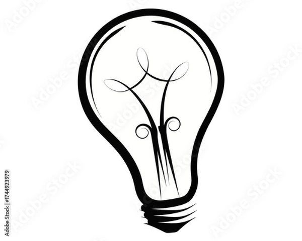 Fototapeta Illustration of a lightbulb with filament design on a white background in black and white style | editable eps vectors silhouette