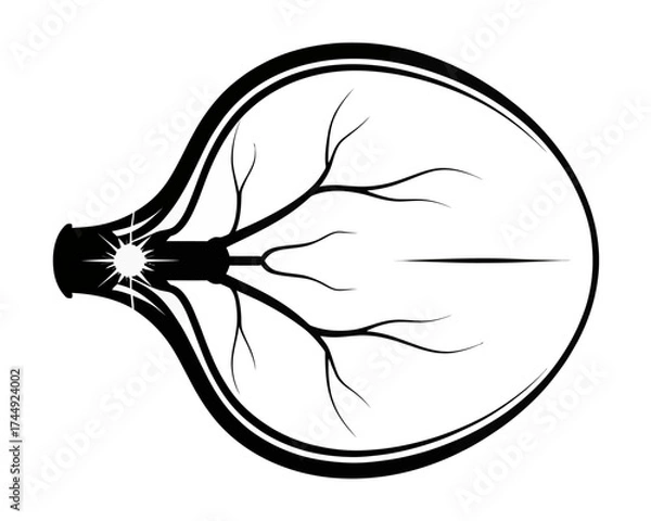 Fototapeta Illustration of a stylized lightbulb with internal branching structures in black and white design style | editable eps vectors silhouette