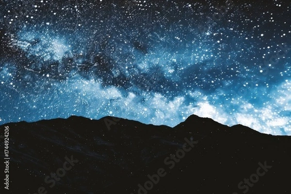 Fototapeta Majestic Mountain Silhouette Under a Dazzling Starry Night Sky View with on transparent background