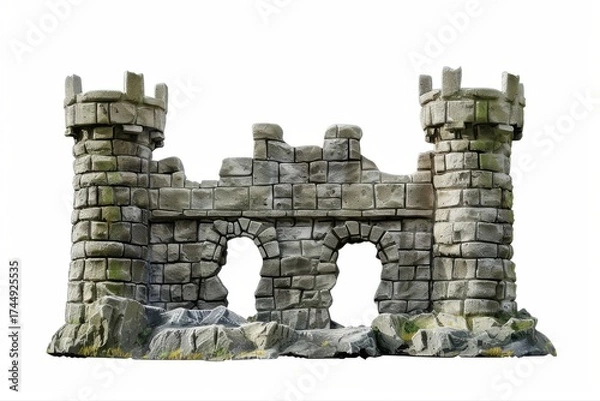 Fototapeta Castle ruins isolated ancient stone building medieval architecture on transparent background
