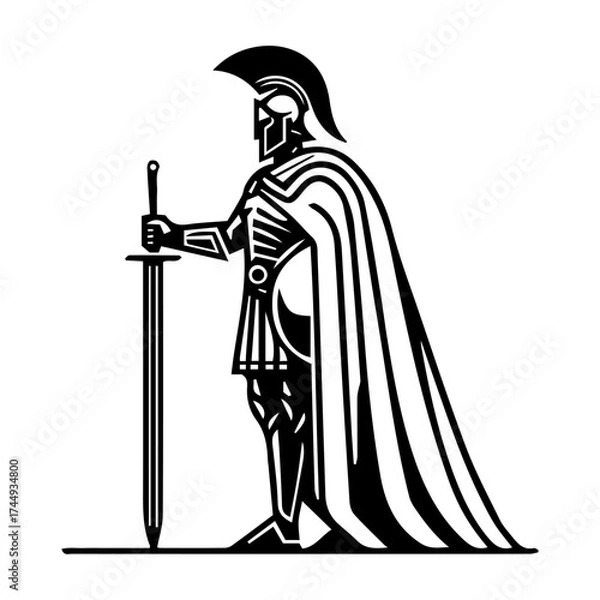 Fototapeta Ancient General in Armor, Spartan Warrior with Sword and Shield