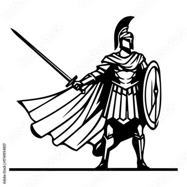 Fototapeta Ancient General in Armor, Spartan Warrior with Sword and Shield