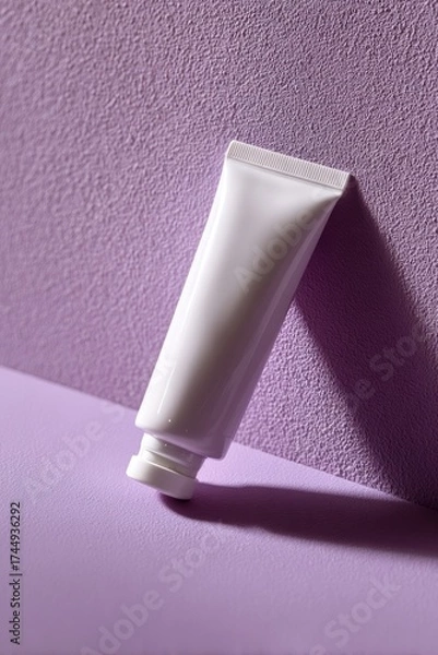 Fototapeta Moisturizer Tube on a Lilac Surface with Subtle Shadows for Beauty Use