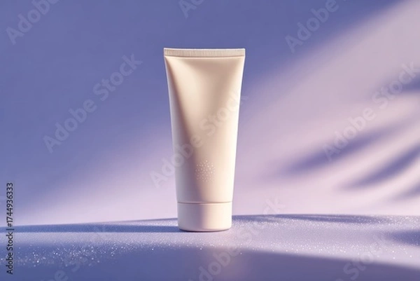 Fototapeta Moisturizer Tube on a Lilac Surface with Subtle Shadows for Beauty Use