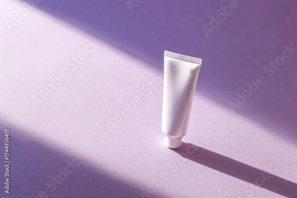 Fototapeta Moisturizer Tube on a Lilac Surface with Subtle Shadows for Beauty Use