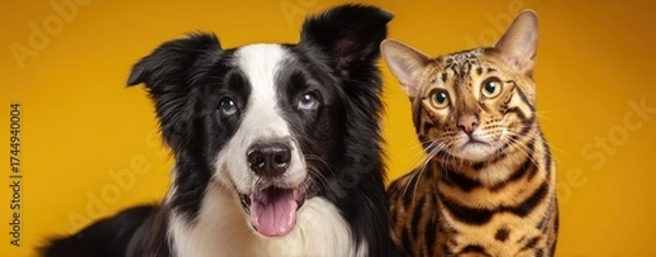 Obraz The charming companionship of a dog and a cat on a bright background.