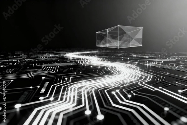 Fototapeta Abstract digital circuit with glowing path