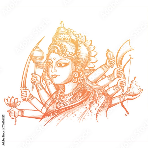 Obraz Girl in red dress holding sword with devilish dragon background vector illustration