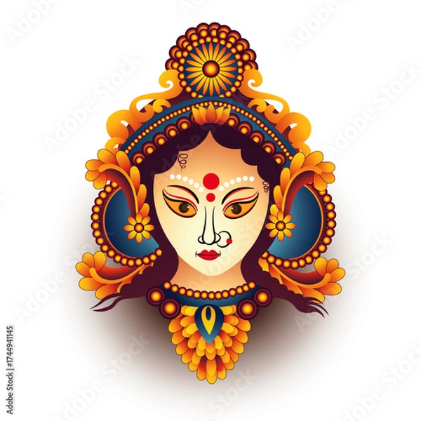 Obraz Ganesh inspired colorful vector skull tattoo design with festive carnival mask and fire elements