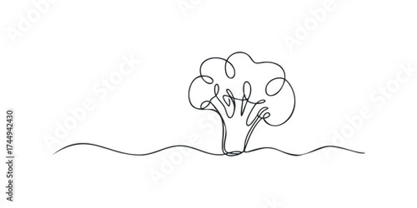 Obraz Minimalist single line drawing of broccoli in a field